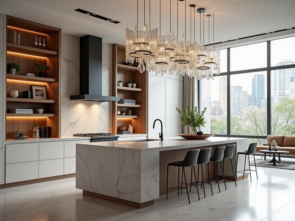 Chic Urban Kitchens with Crystal Chandeliers