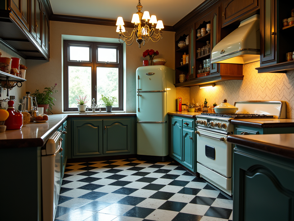 11+ Retro 1950s Kitchen with Checkerboard Floor