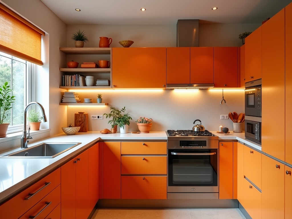 Sizzling Style: Mid-Century Modern Kitchen with a Twist of Orange