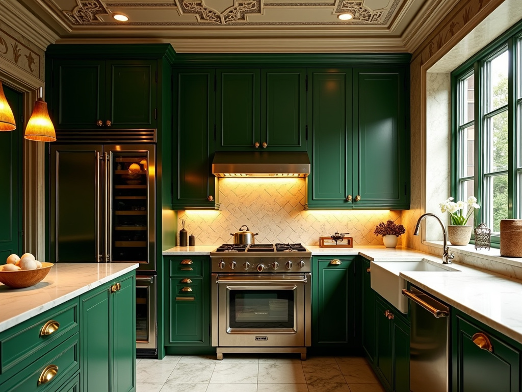 Elegant Art Deco Kitchen Inspiration: Gold and Green