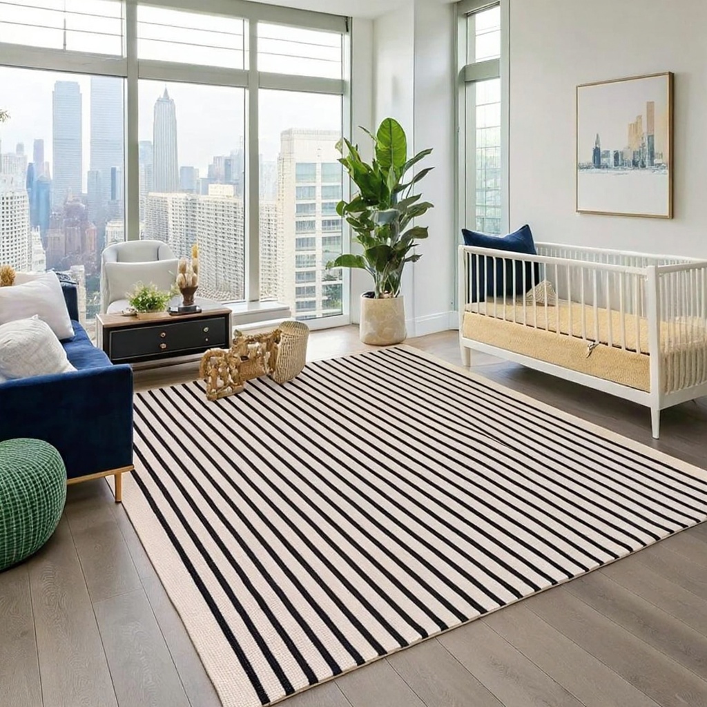 Striped Black & White Area Rug