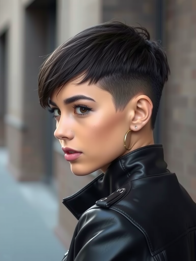 Edgy micro fringe pixie haircut