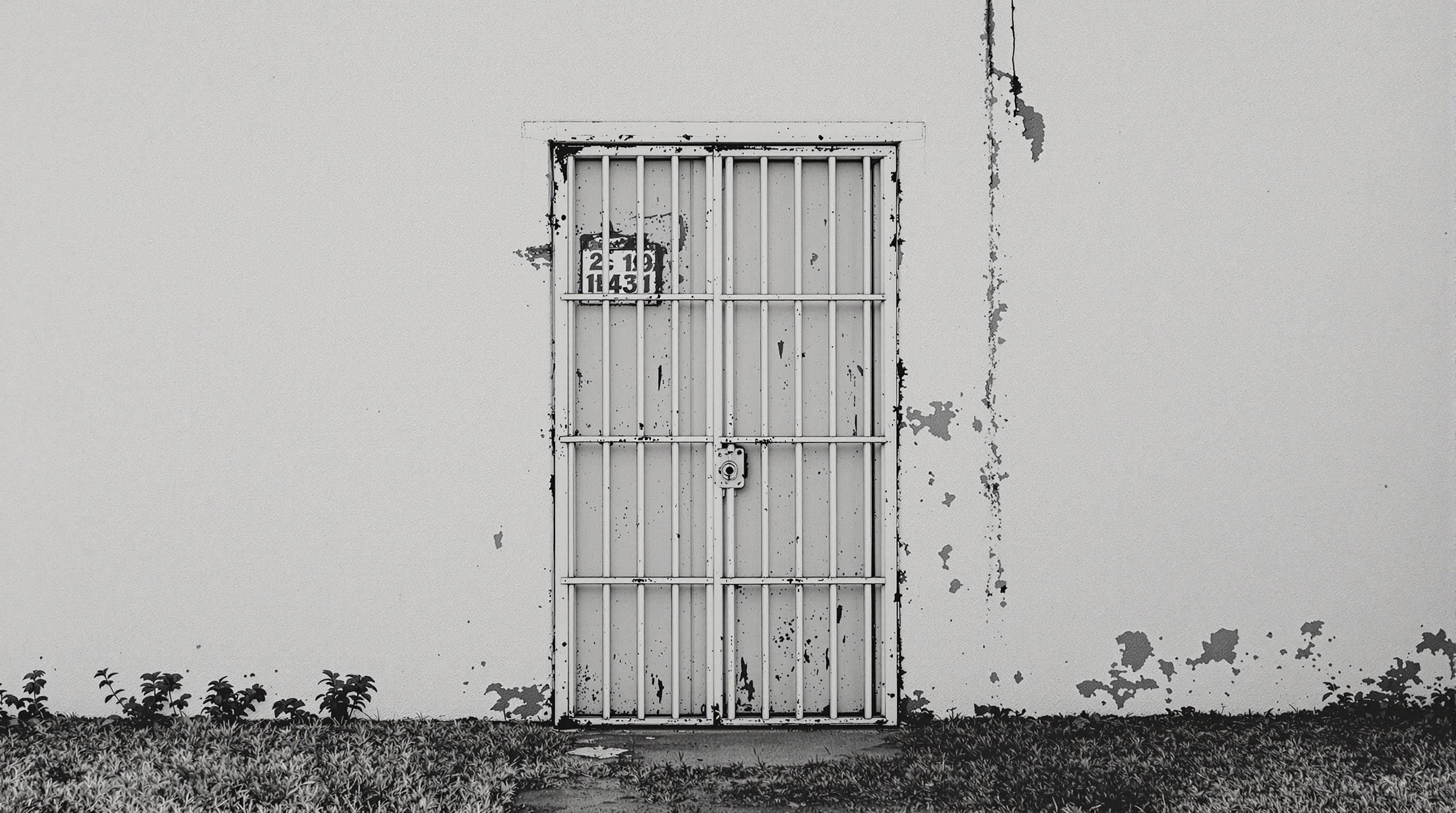 Jail Door A metal jail door with bars and a lock.
