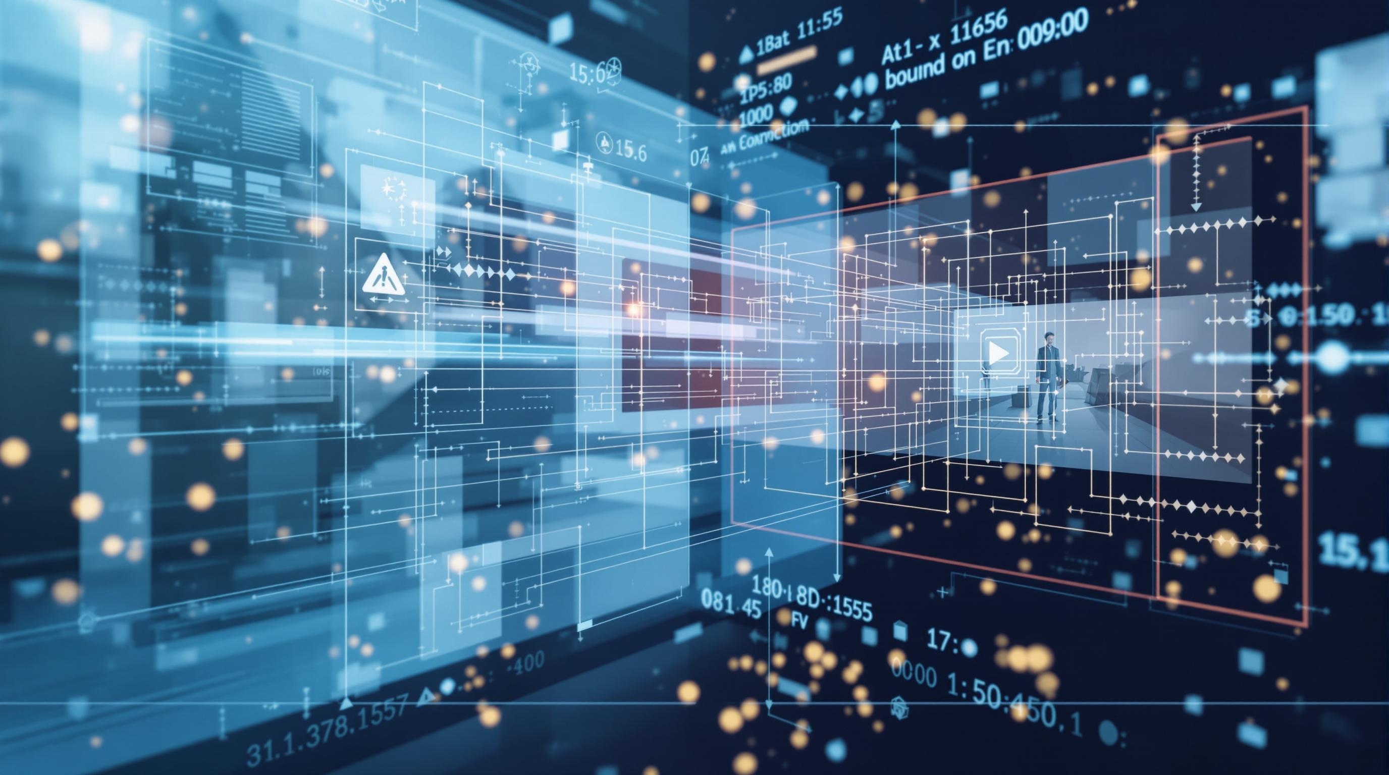 Professional digital illustration of neural networks analyzing video frames, highlighting object boundaries and motion consistency, with a modern computer interface and subtle AI visual elements, clean and high-tech style, 16:9 aspect ratio