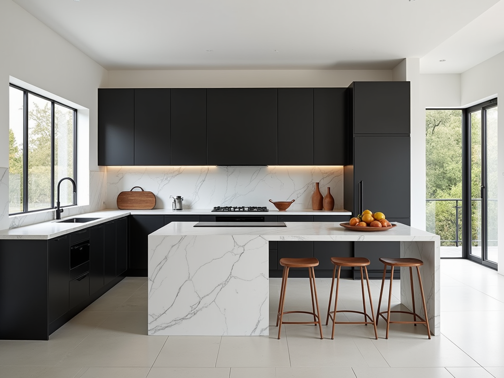 Sleek Mediterranean Minimalist Black and White Kitchens