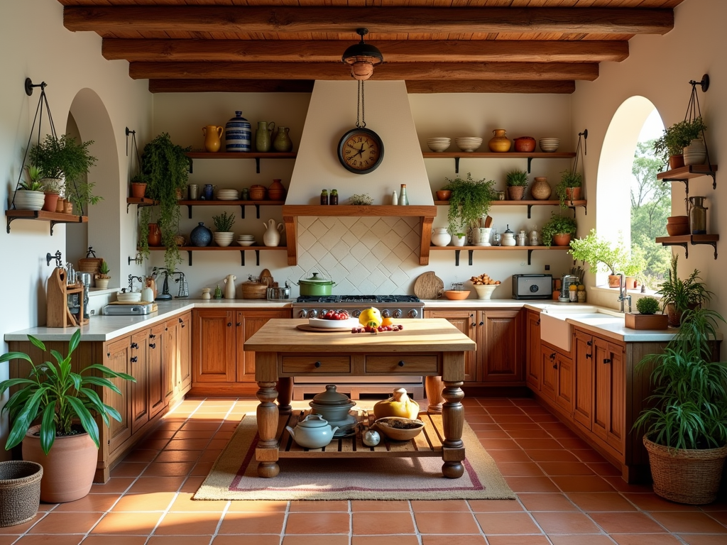 Charming Mediterranean Kitchen with Rustic Arched Doorways