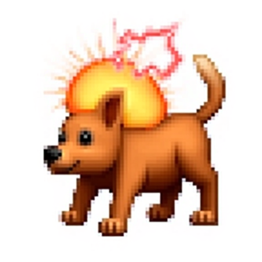 A dog, on top of it a superbrain that has energy flows like electric circuits and flashes around it