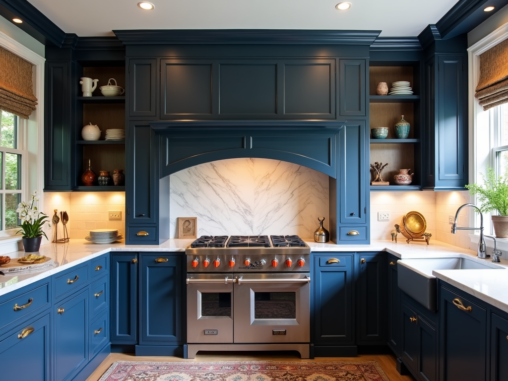 Elegant Navy Blue Cabinetry in Traditional Kitchens