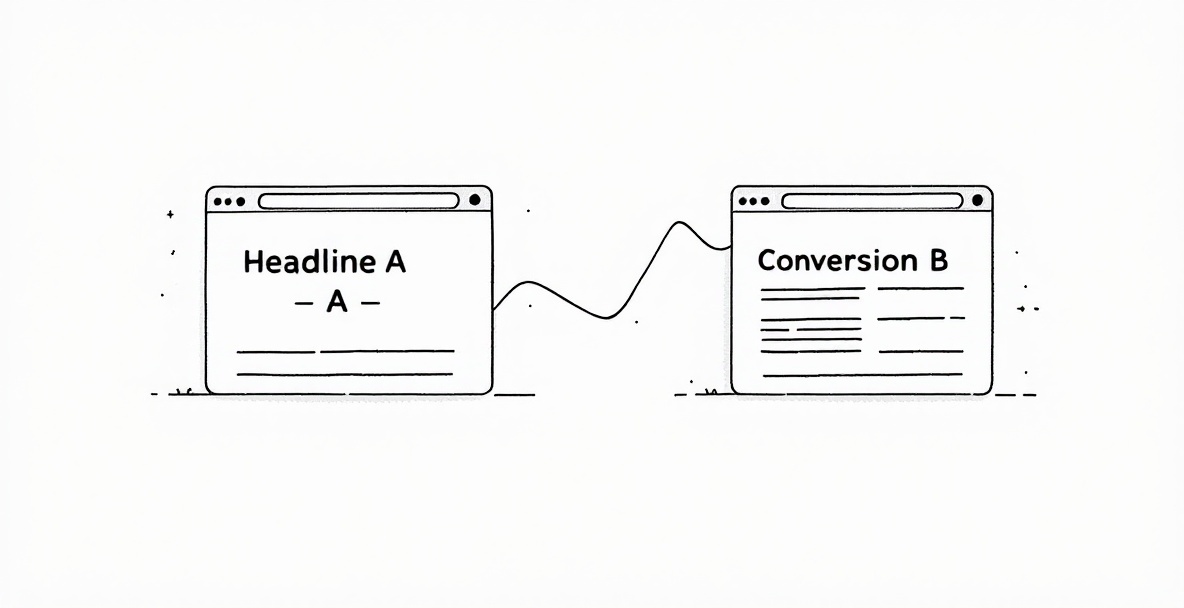 Minimalistic sketch of A/B split test comparing two headlines with a line graph in the background.