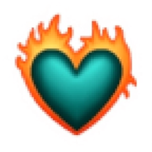 dark turquoise heart on fire