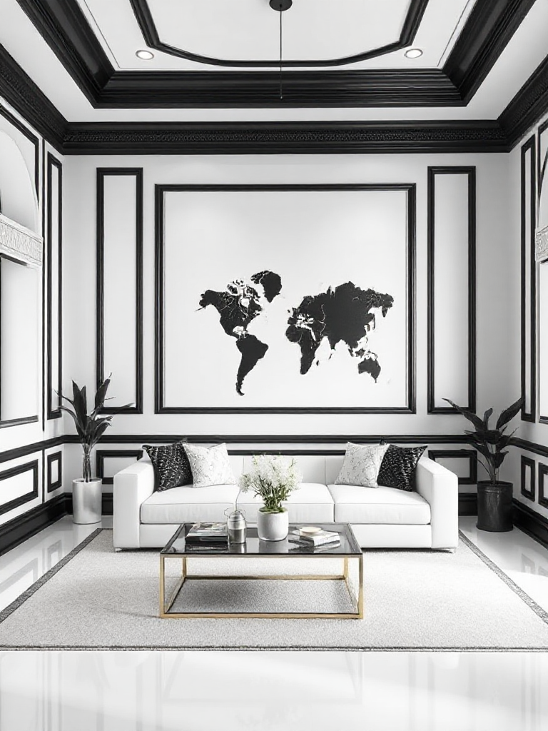 Chic room white walls with black trim ideas