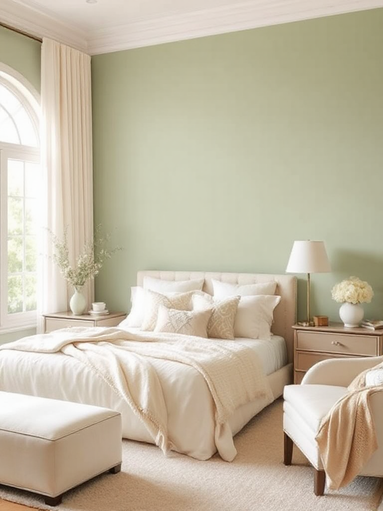 Gorgeous sage green cream bedroom ideas