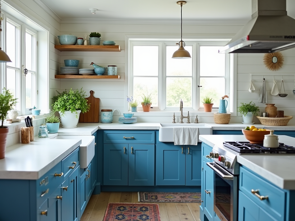 Coastal Charm: Embrace Shiplap & Blue Accents in Your Kitchen