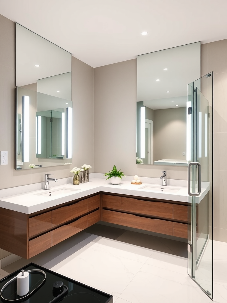 Contemporary Bathroom with Double Mirrors