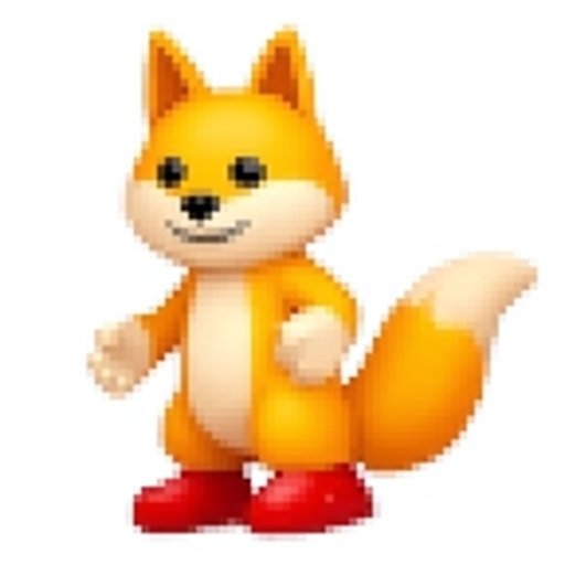 Gold fox with red shoes and two tails and white gloves