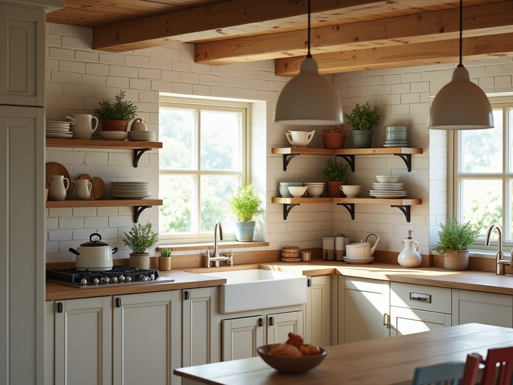 Cozy Farmhouse Kitchen Ideas with Open Shelving