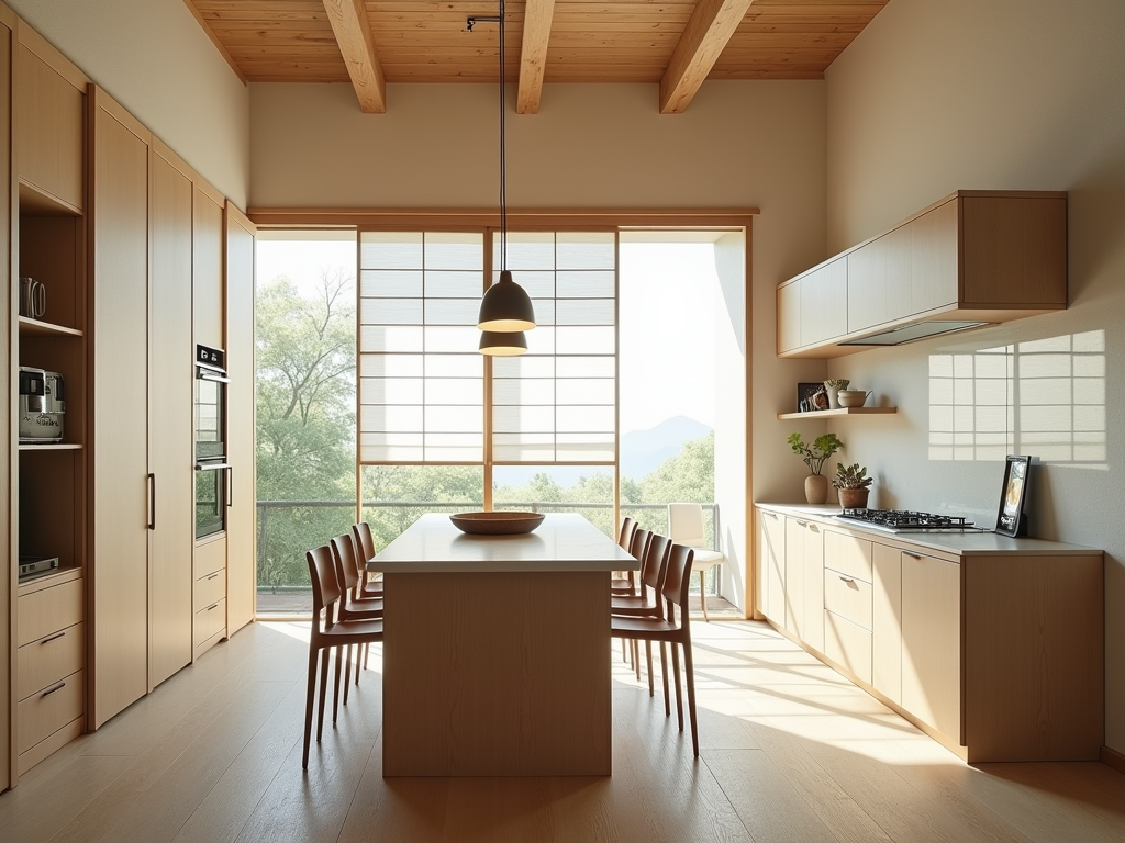 Embrace Serenity: Japanese Minimalist Kitchen with Shoji Screens