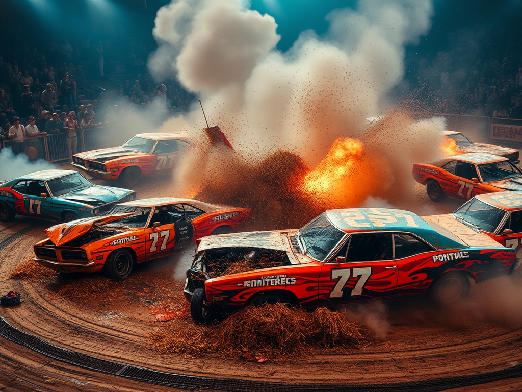 demolition derby with only pontiac aztecs participating