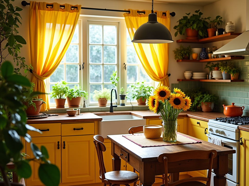 12+ Bright Kitchen with Yellow Accents and Plants