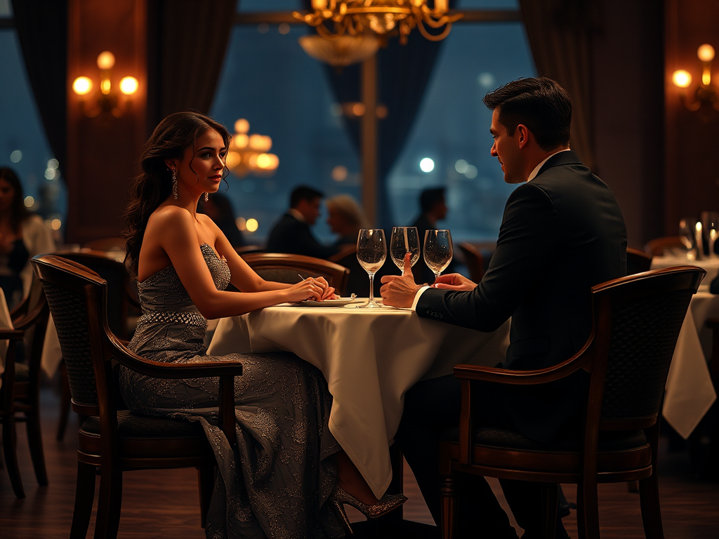 young man crossdressed and wearing high heels, with a male, for a dinner date