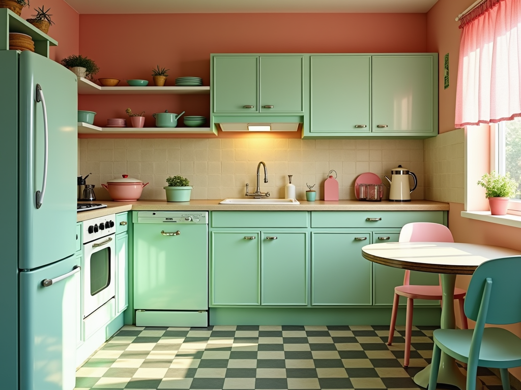 Charming Vintage-Inspired Kitchen with Pastel Appliances