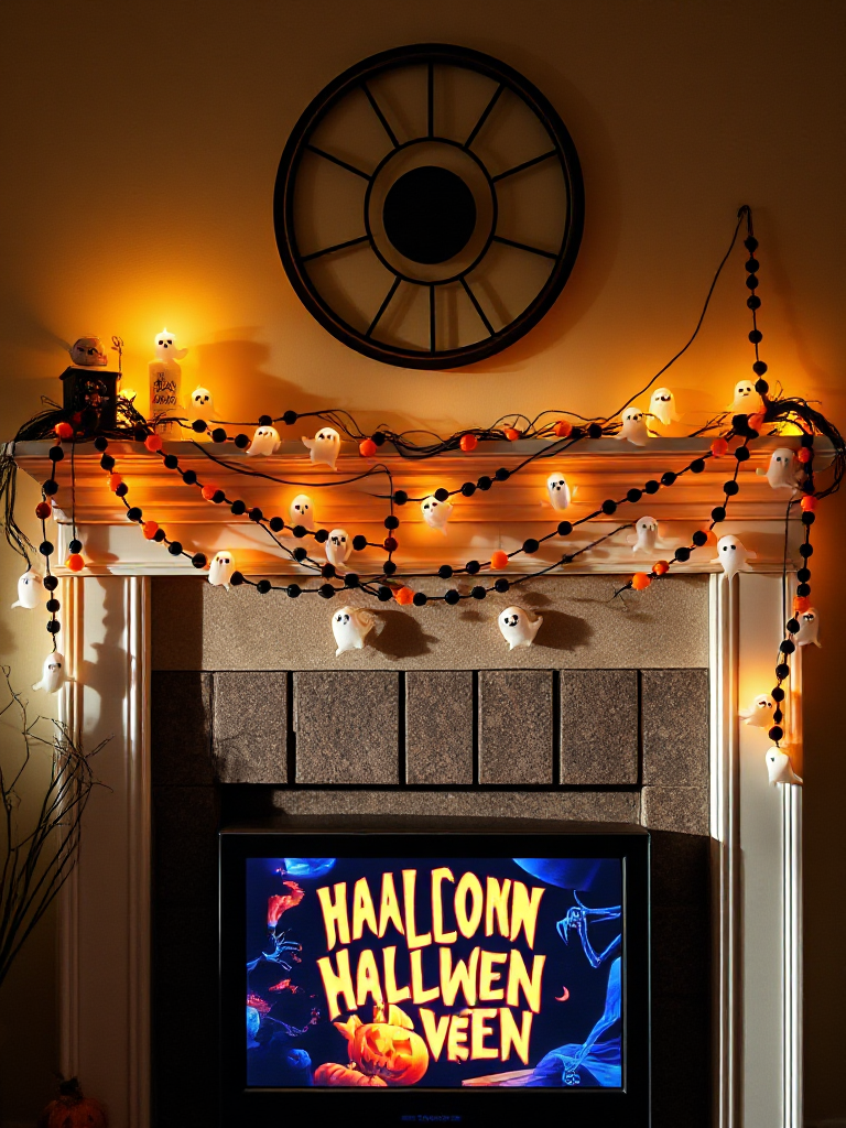 Halloween Mantle Decor With Tv