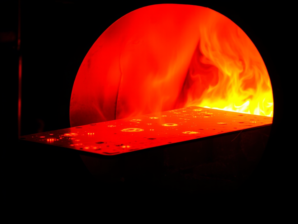 red hot steel sheet in heat furnacewith black shade