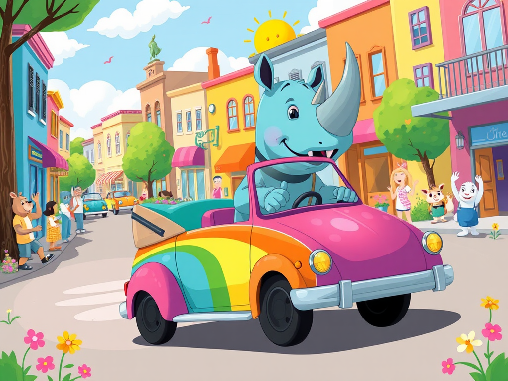 Rory the Aqua Rhino and His Rainbow Car