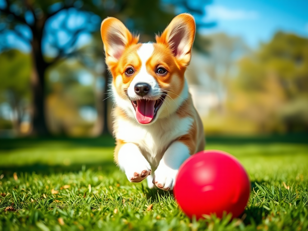 A corgi playing with a ball