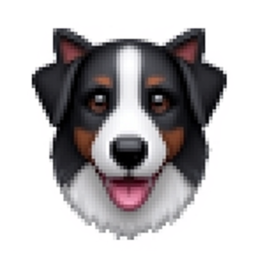 Hyper realistic black border collie head with one pointy ear and one floppy ear