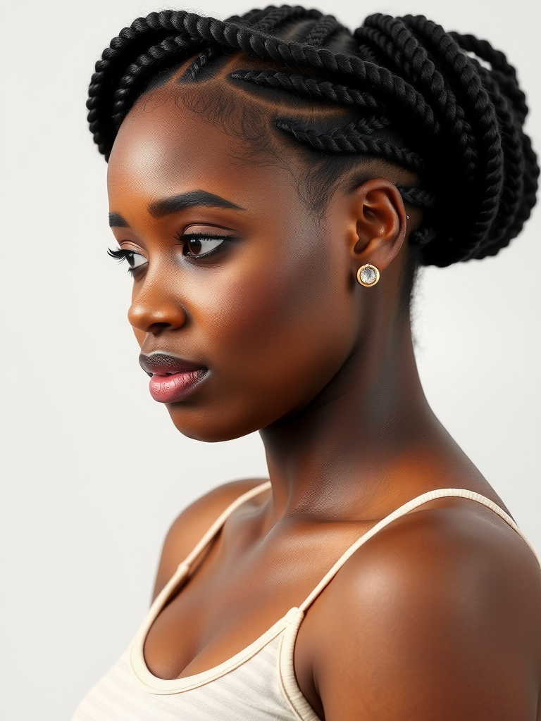 Elegant cornrow crown braid on Black woman