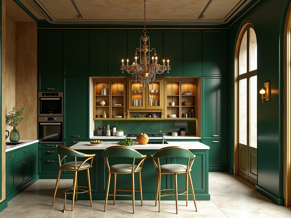 Stunning Art Deco Kitchen Ideas with Gold and Green