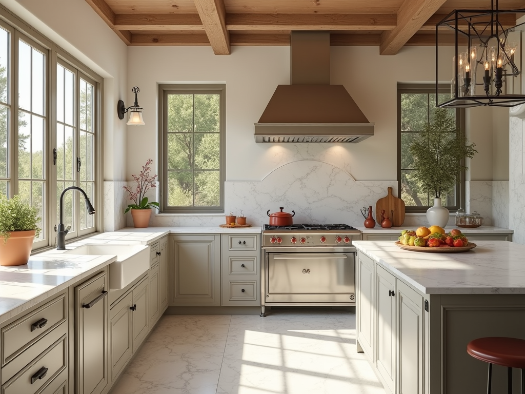 Bask in the Beauty of a Sunlit Greige Mediterranean Kitchen