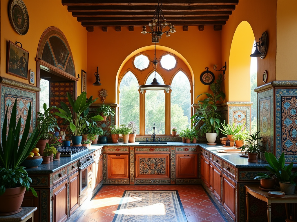 Embrace the Mediterranean: Maximalist Kitchen with Arched Doorways