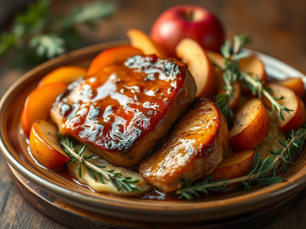 Image for Maple Glazed Pork Chops with Roasted Apples: