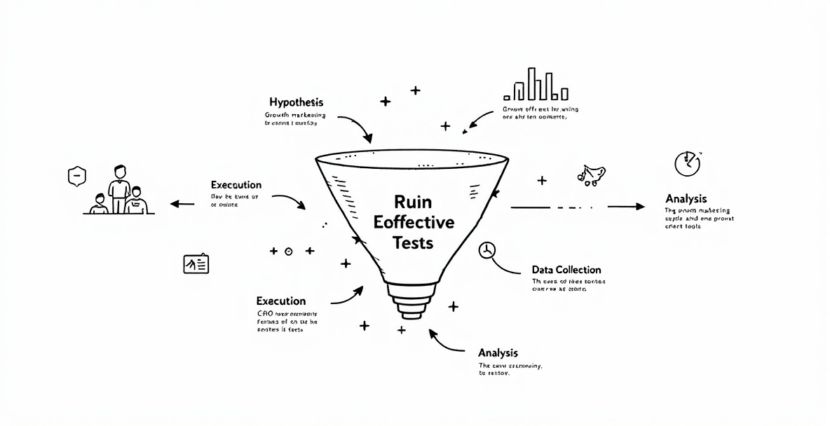 Minimalistic sketch of a step-by-step testing guide with funnel and icons.