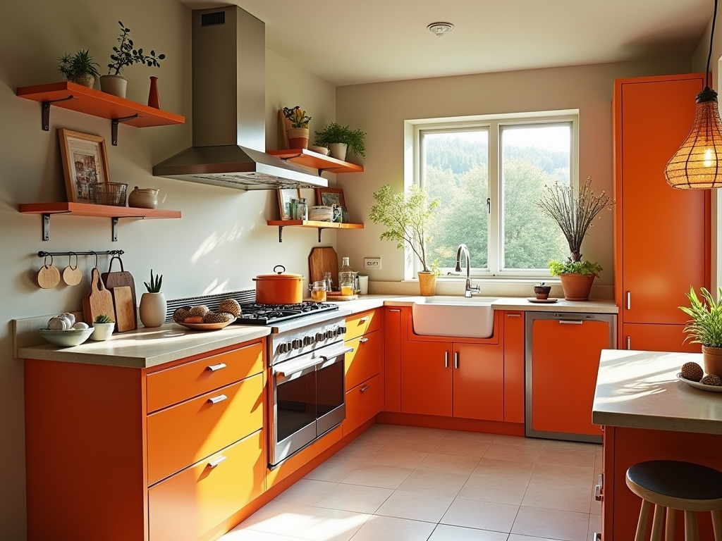 Charming Mid-Century Modern Kitchen with a Pop of Orange