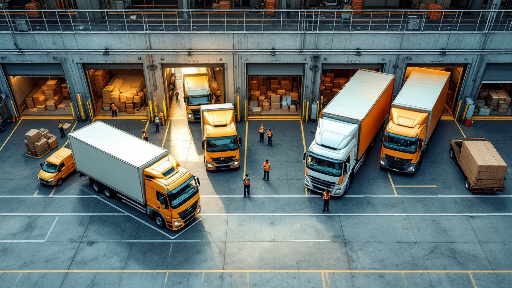 Diverse transportation fleet showing multi-carrier logistics strategy