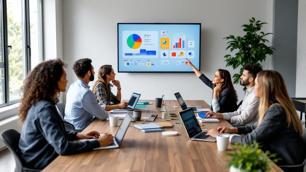 Business team collaborating on social media strategy