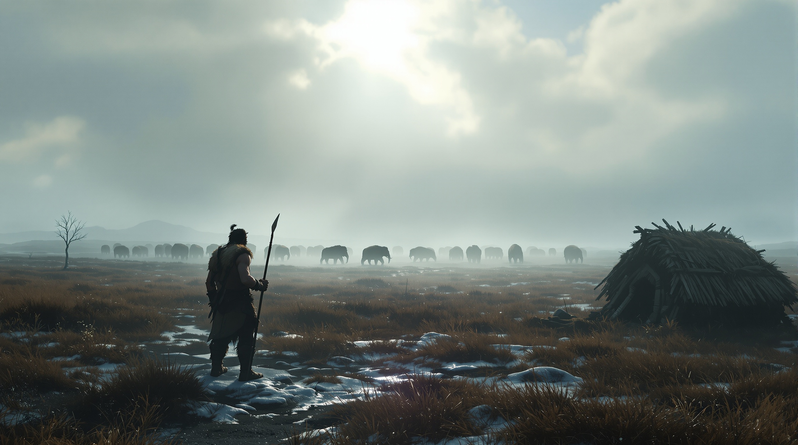 Un jugador interactúa con un mamut en Neolithic Dawn, clave para la supervivencia generacional.