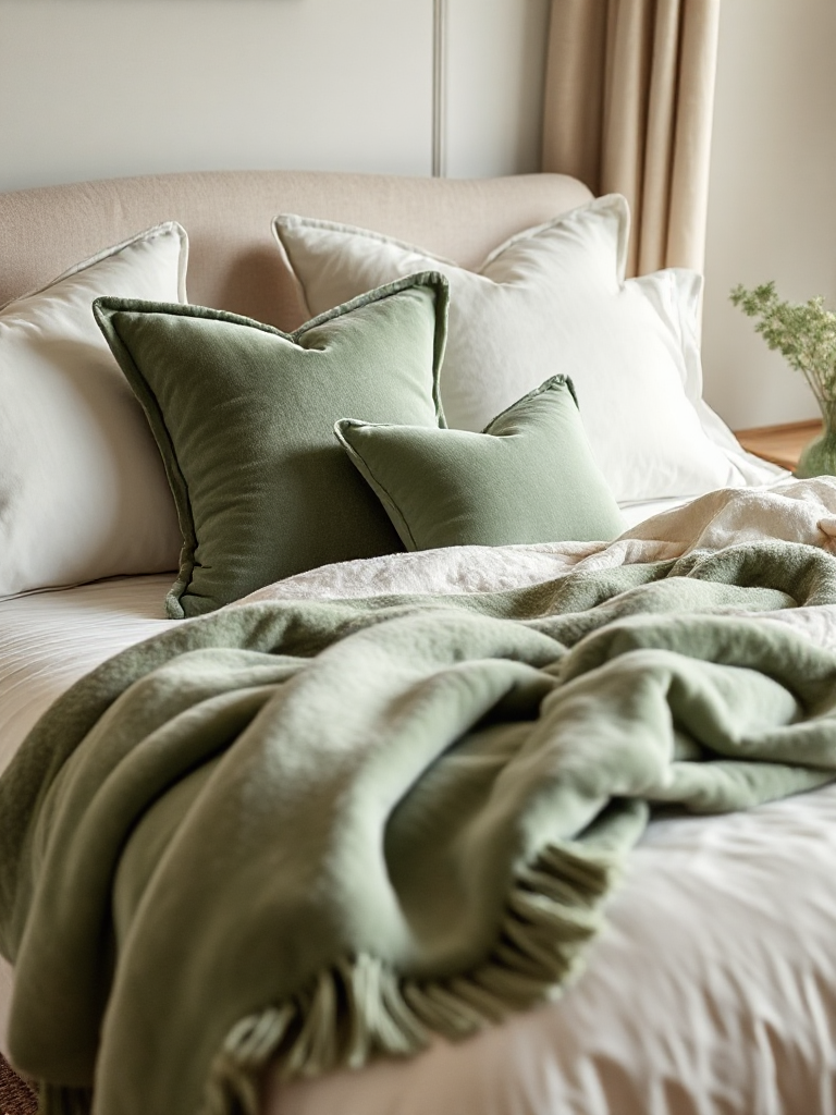 Gorgeous sage green cream bedroom ideas