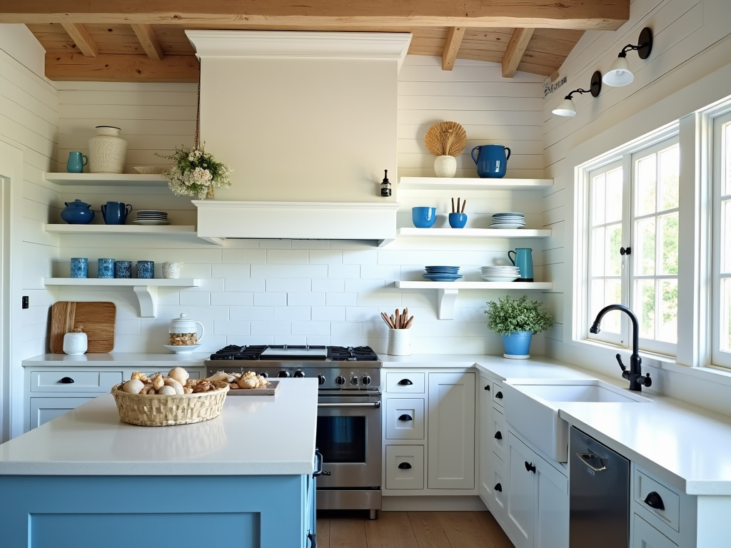 Breezy Coastal Kitchen with Shiplap and Blue Accents