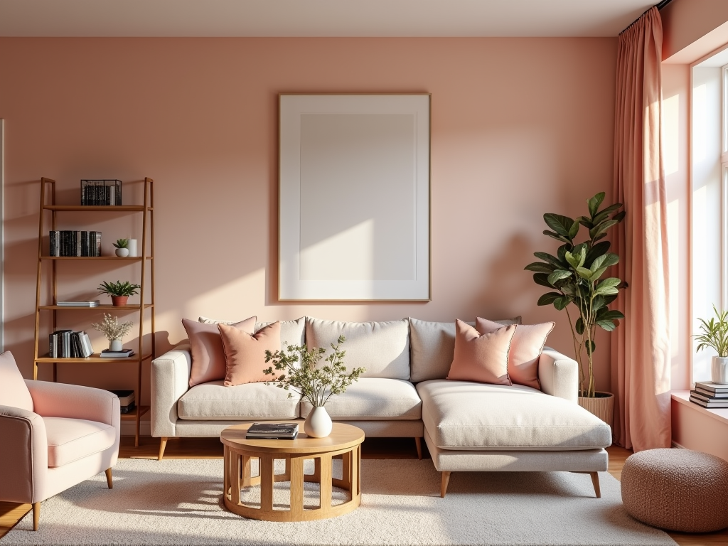 Trendy Blush Peach Paint Colors for a Modern Living Room