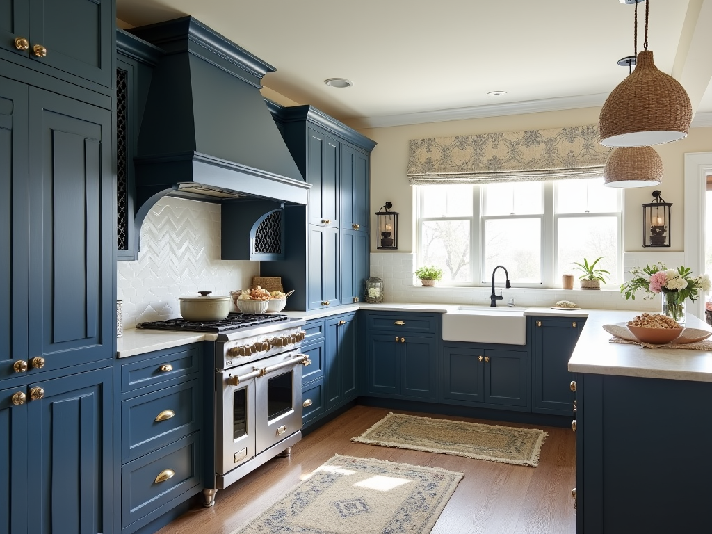 Stunning Navy Blue Cabinetry for a Coastal Traditional Kitchen