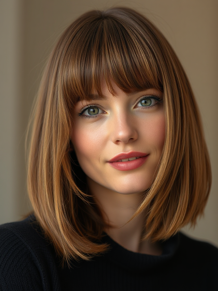 Shoulder-Length Hair with Curtain Bangs