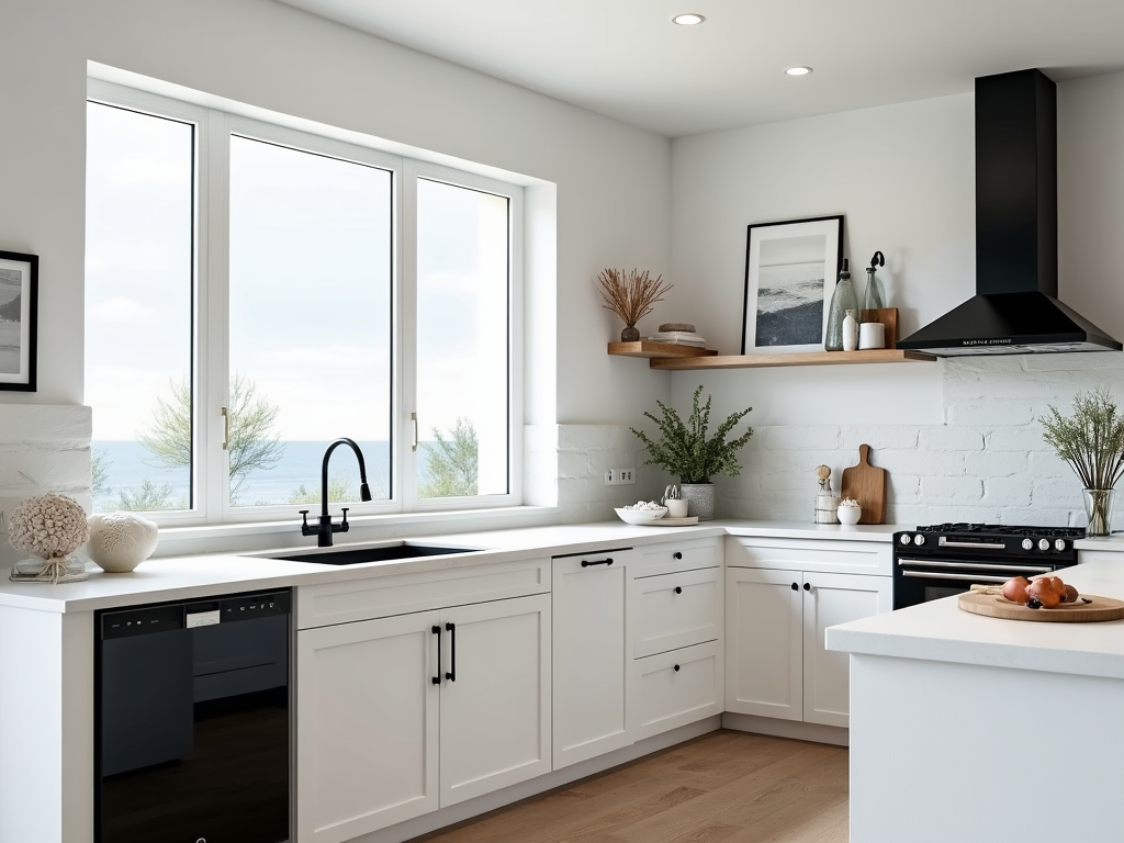 Sleek Coastal Minimalism: Black & White Kitchen Designs