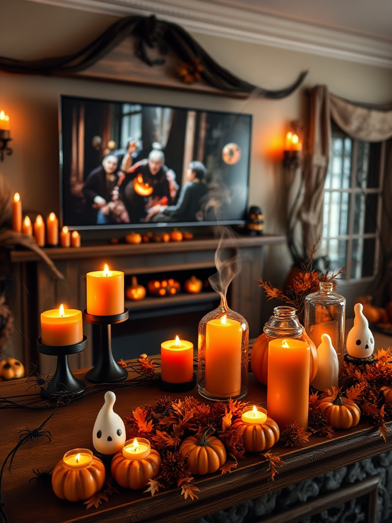 Halloween Mantle Decor With Tv