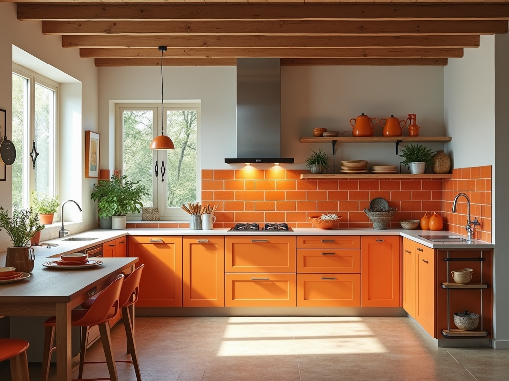 Charming Mid-Century Modern Kitchen with a Splash of Orange