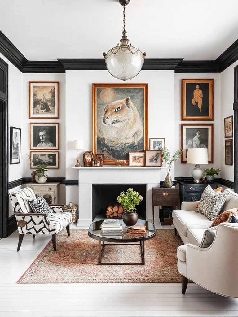 Chic room white walls with black trim ideas