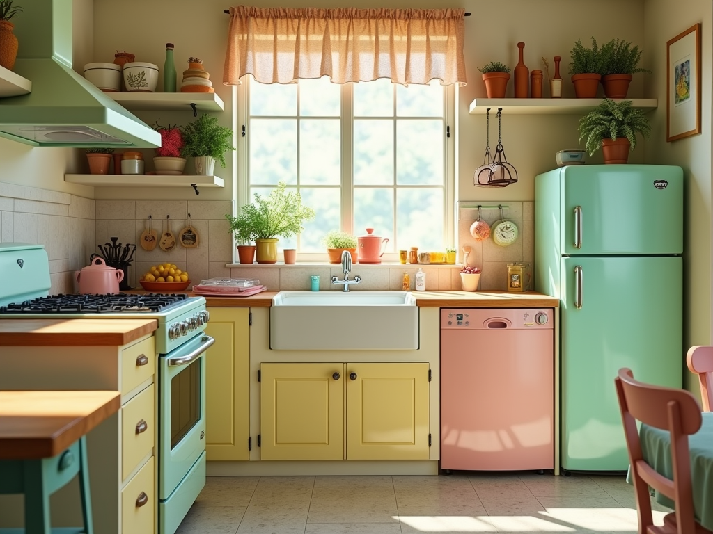 Charming Vintage-Inspired Kitchen: Embrace Pastel Appliances